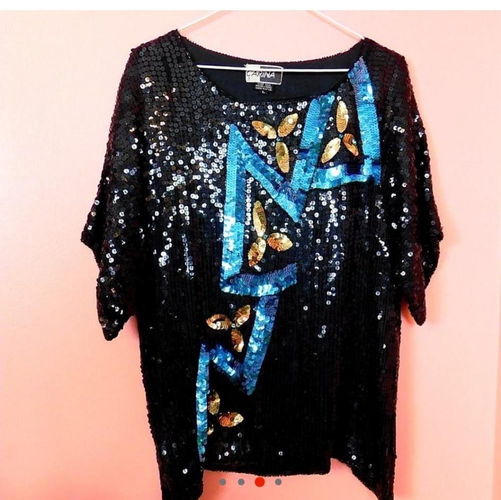 Blue and Black Sequin Top